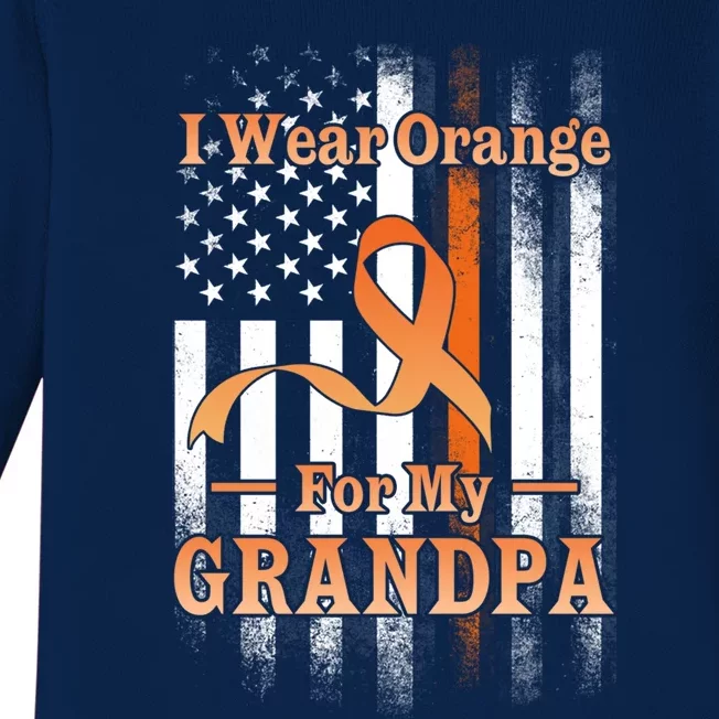 I Wear Orange Grandpa Multiple Sclerosis Ms Flag Funny Gift Baby Long Sleeve Bodysuit