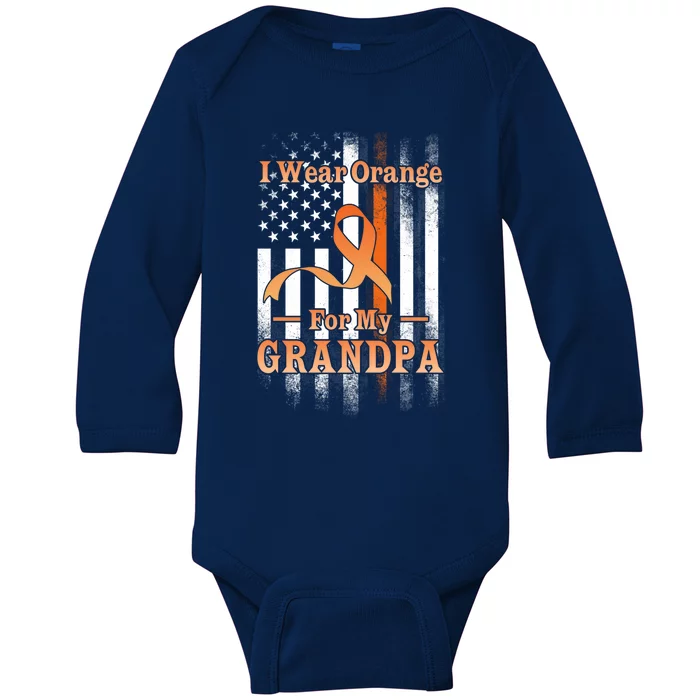 I Wear Orange Grandpa Multiple Sclerosis Ms Flag Funny Gift Baby Long Sleeve Bodysuit