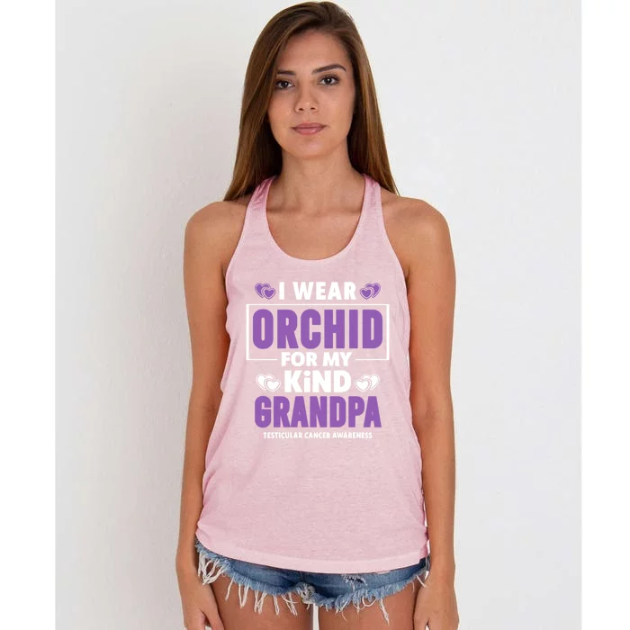 I Wear Orchid For My Grandpa Meaningful Gift Testicular Cancer Awareness Gift Women's Knotted Racerback Tank