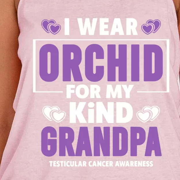 I Wear Orchid For My Grandpa Meaningful Gift Testicular Cancer Awareness Gift Women's Knotted Racerback Tank