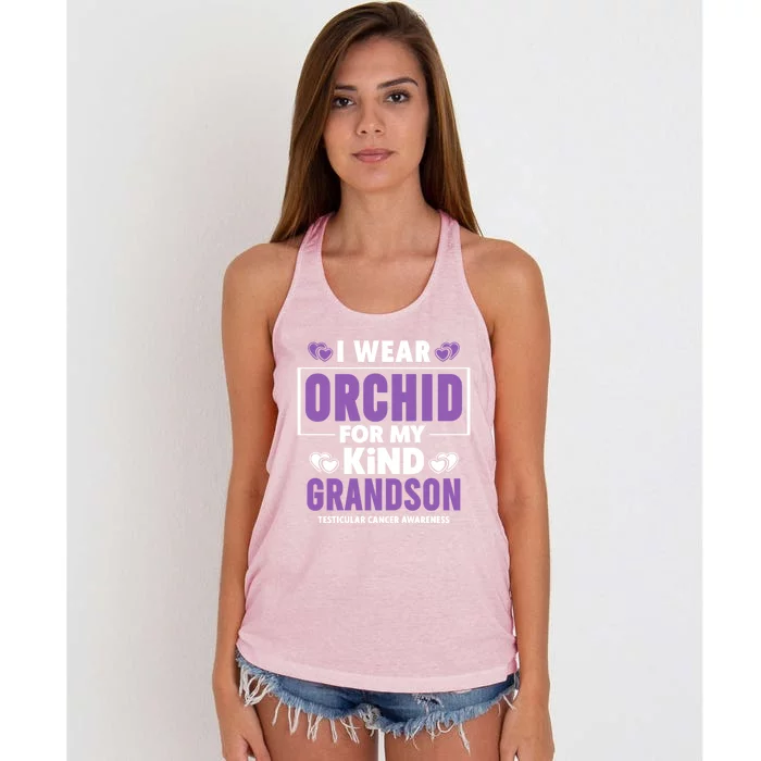 I Wear Orchid For My Grandson Gift Testicular Cancer Awareness Funny Gift Women's Knotted Racerback Tank