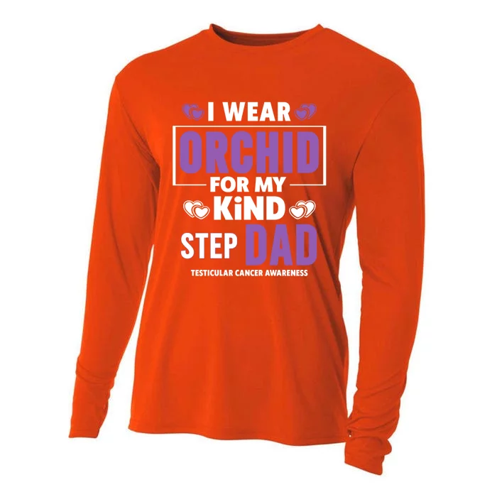 I Wear Orchid For My Step Dad Funny Gift Testicular Cancer Awareness Gift Cooling Performance Long Sleeve Crew