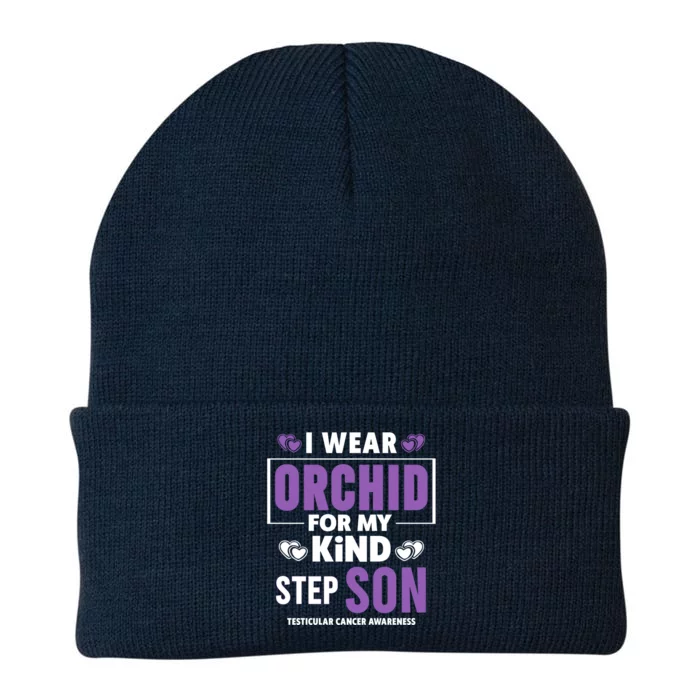 I Wear Orchid For My Step Son Gift Testicular Cancer Awareness Gift Knit Cap Winter Beanie