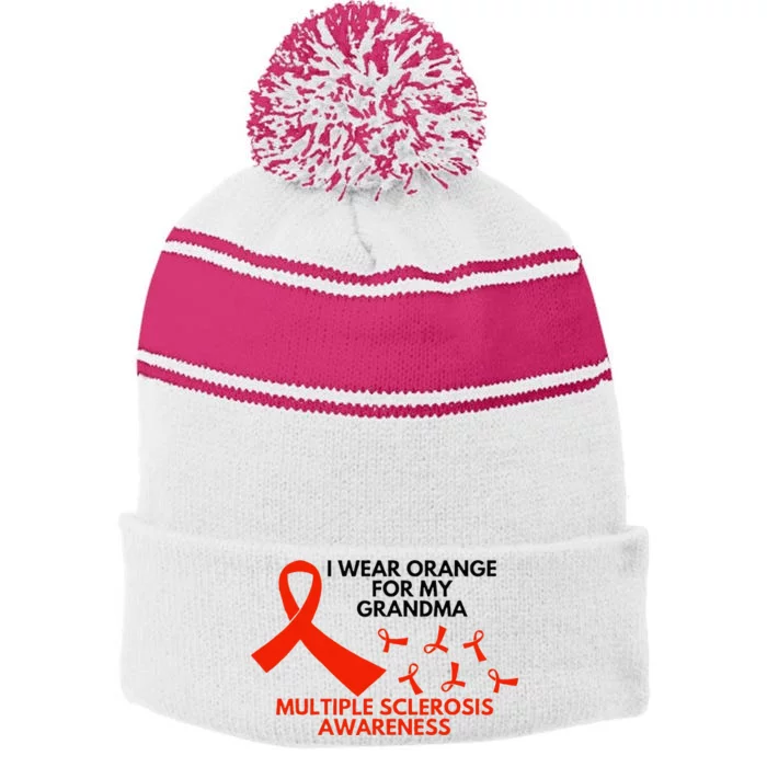 I Wear Orange For My Grandma Multiple Sclerosis Ms Awareness Stripe Pom Pom Beanie