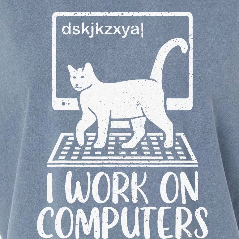 I Work On Computers Cat Funny Cat Owner Garment-Dyed Women's Muscle Tee