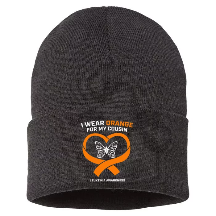 I Wear Orange For My Cousin Leukemia Awareness Sustainable Knit Beanie