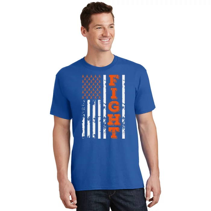 I Wear Orange Fight Kidney Cancer Awareness American Flag T-Shirt