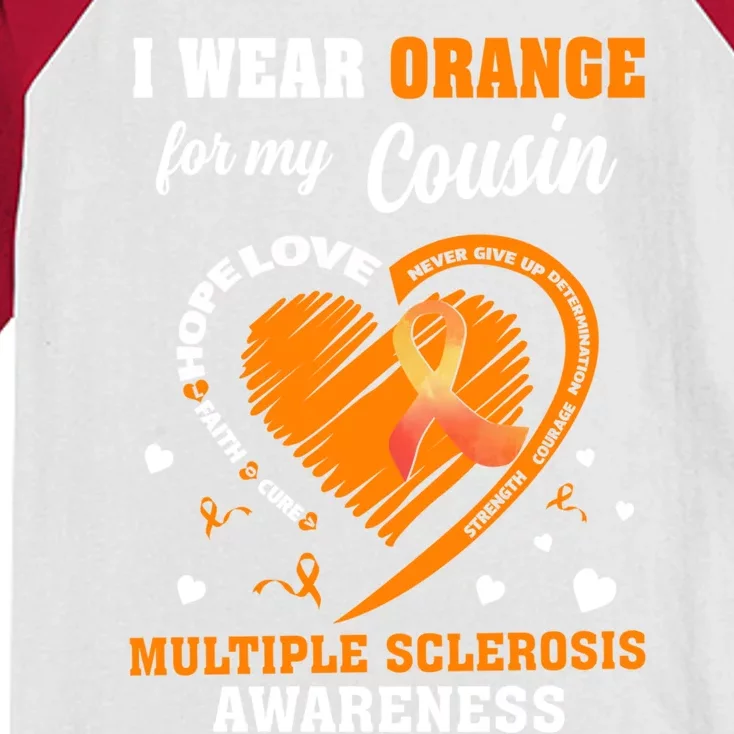 I Wear Orange For My Cousin Multiple Sclerosis Ms Cute Gift Kids Colorblock Raglan Jersey