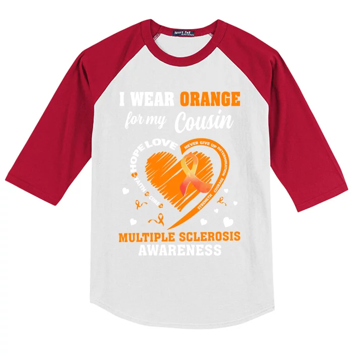 I Wear Orange For My Cousin Multiple Sclerosis Ms Cute Gift Kids Colorblock Raglan Jersey