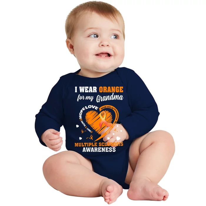 I Wear Orange For My Grandma Multiple Sclerosis Ms Cool Gift Baby Long Sleeve Bodysuit