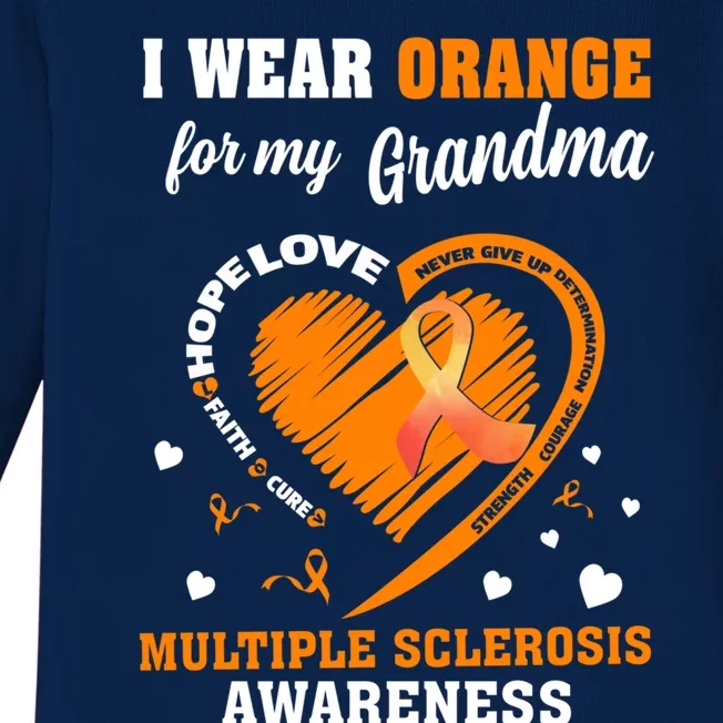 I Wear Orange For My Grandma Multiple Sclerosis Ms Cool Gift Baby Long Sleeve Bodysuit