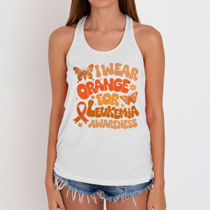 I Wear Orange For Leukemia Awareness Women's Knotted Racerback Tank