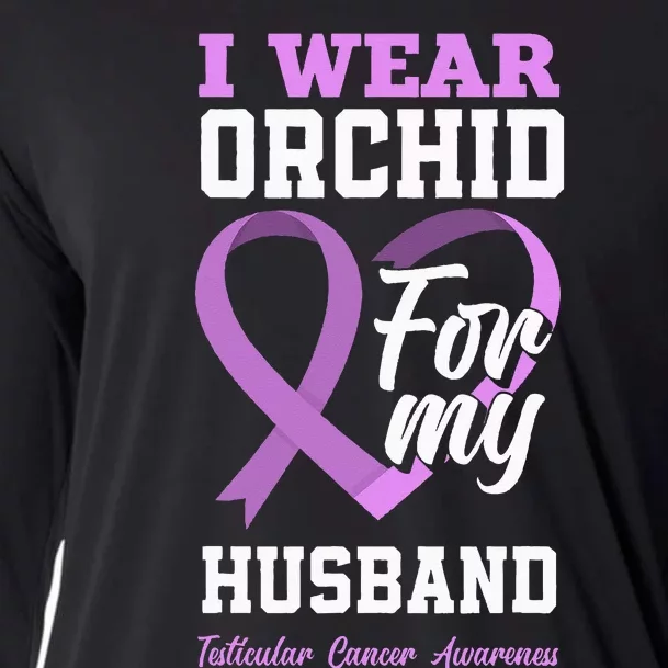 I Wear Orchid For My Husband Testicular Cancer Awareness Cooling Performance Long Sleeve Crew