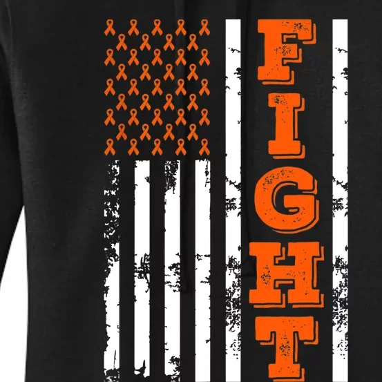 I Wear Orange Fight Kidney Cancer Awareness American Flag Women's Pullover Hoodie