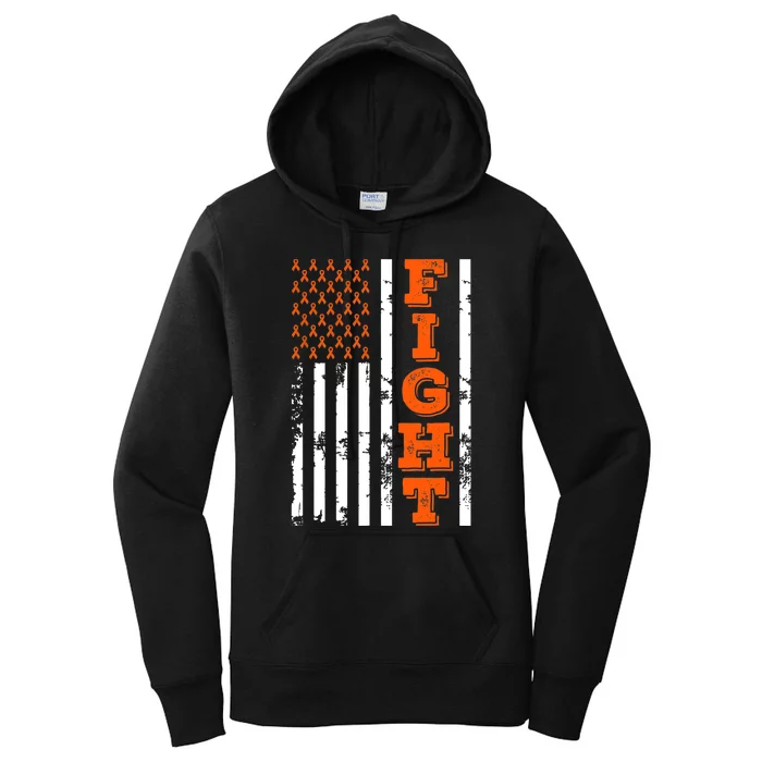 I Wear Orange Fight Kidney Cancer Awareness American Flag Women's Pullover Hoodie