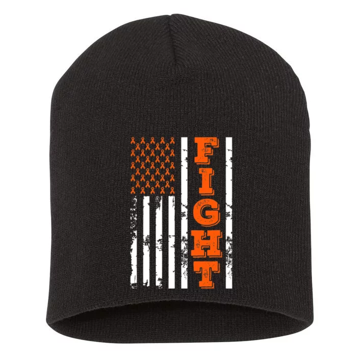 I Wear Orange Fight Kidney Cancer Awareness American Flag Short Acrylic Beanie