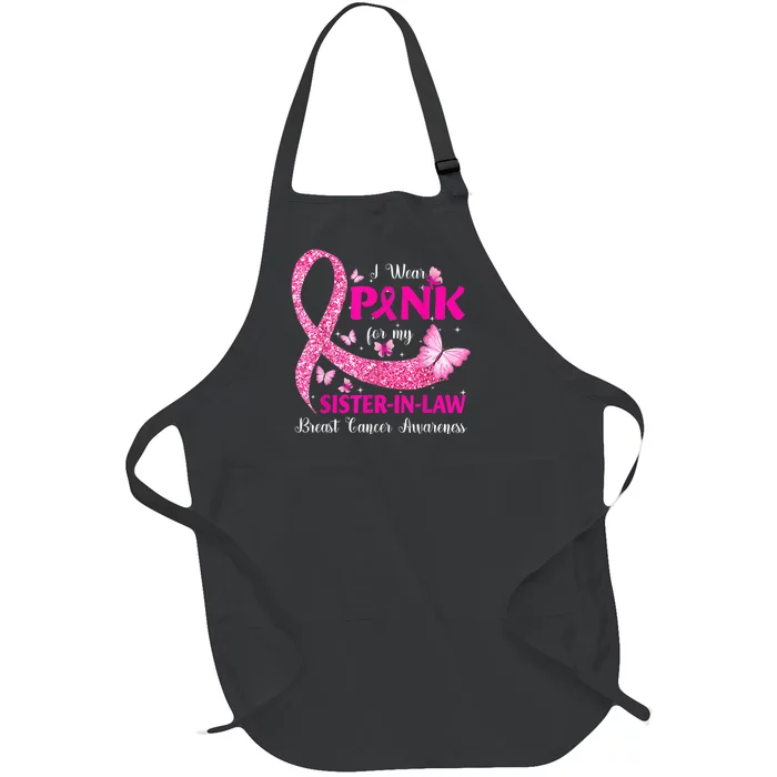 I Wear Pink For My Sister-In-Law Breast Cancer Awareness Full-Length Apron With Pocket