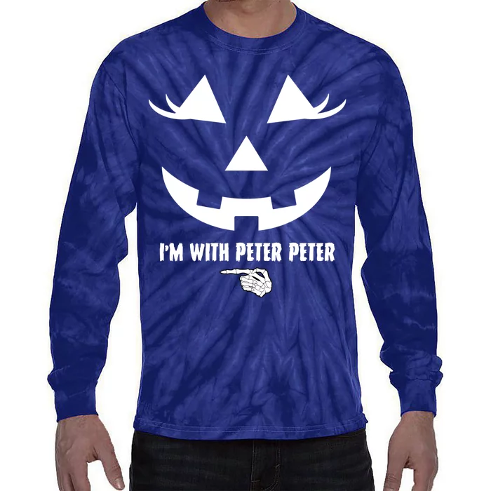 I'm With Peter Peter Skeleton Hand Pointing Matching Halloween Tie-Dye Long Sleeve Shirt