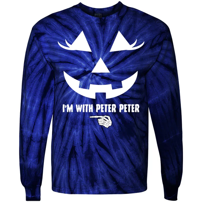 I'm With Peter Peter Skeleton Hand Pointing Matching Halloween Tie-Dye Long Sleeve Shirt