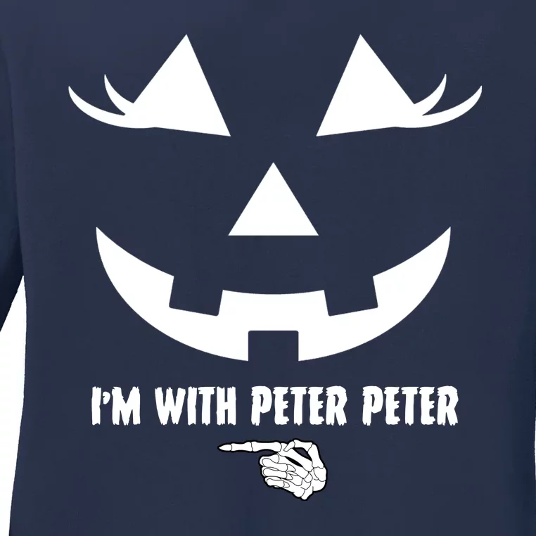 I'm With Peter Peter Skeleton Hand Pointing Matching Halloween Ladies Long Sleeve Shirt