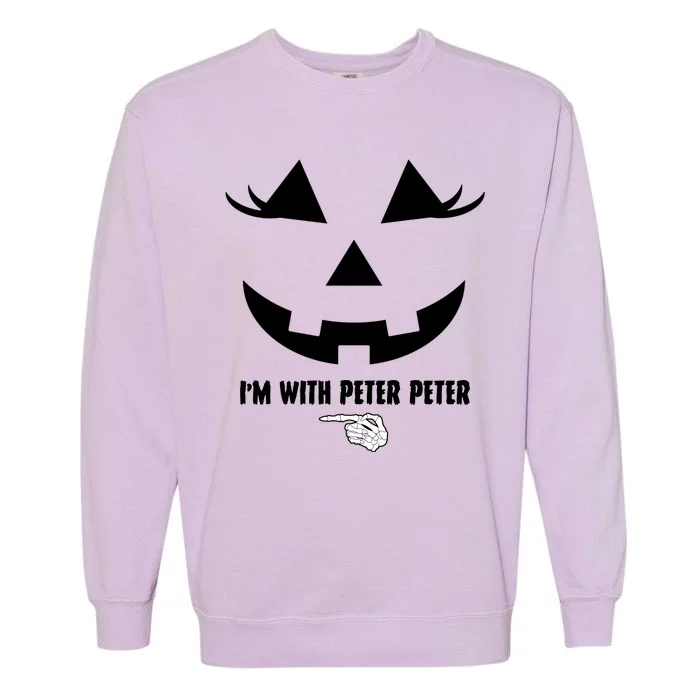 I'm With Peter Peter Skeleton Hand Pointing Matching Halloween Garment-Dyed Sweatshirt