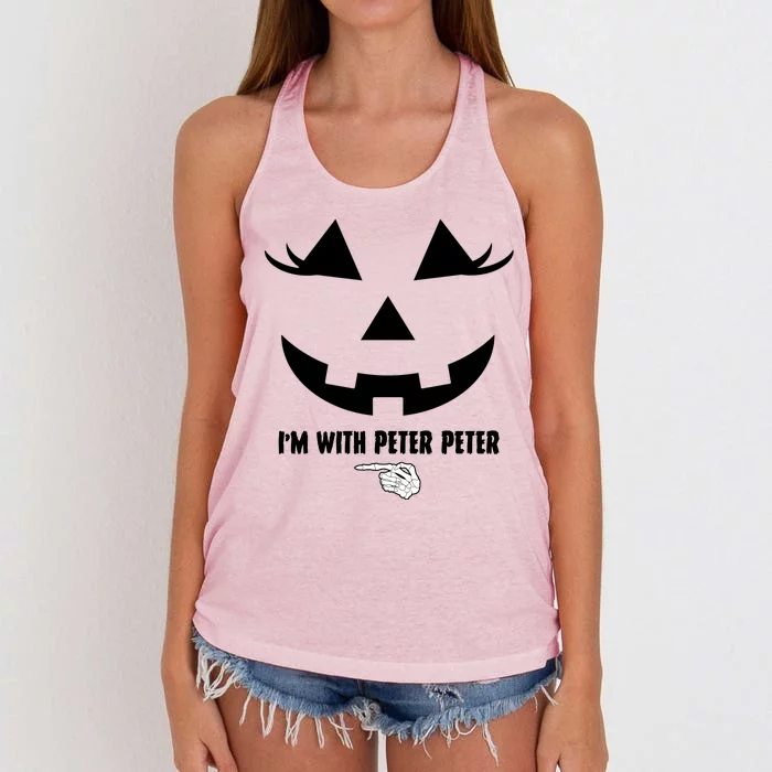 I'm With Peter Peter Skeleton Hand Pointing Matching Halloween Women's Knotted Racerback Tank