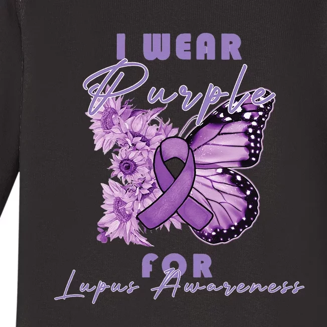 I Wear Purple For Lupus Awareness Butterfly May Month Baby Long Sleeve Bodysuit