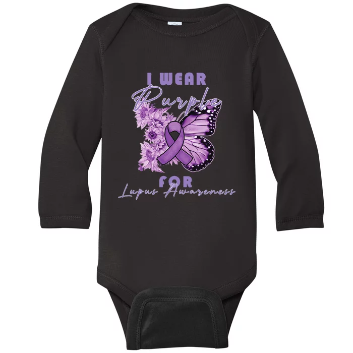 I Wear Purple For Lupus Awareness Butterfly May Month Baby Long Sleeve Bodysuit