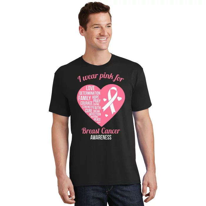 I Wear Pink Ribbon Heart Cool Breast Cancer Awareness Gift T-Shirt