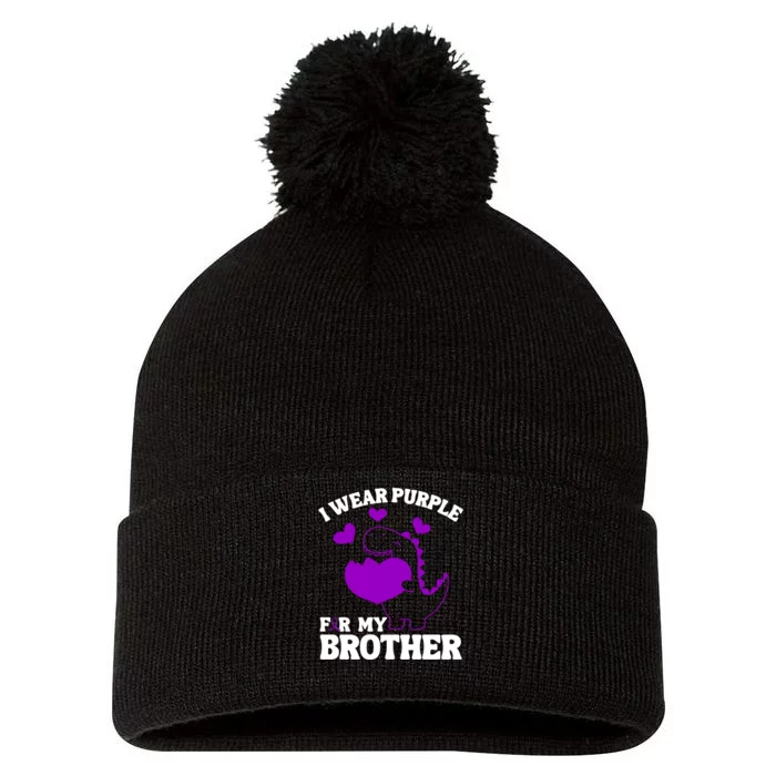 I Wear Purple For My Brother Epilepsy Awareness Pom Pom 12in Knit Beanie