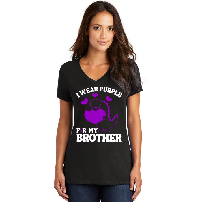 I Wear Purple For My Brother Epilepsy Awareness Women's V-Neck T-Shirt