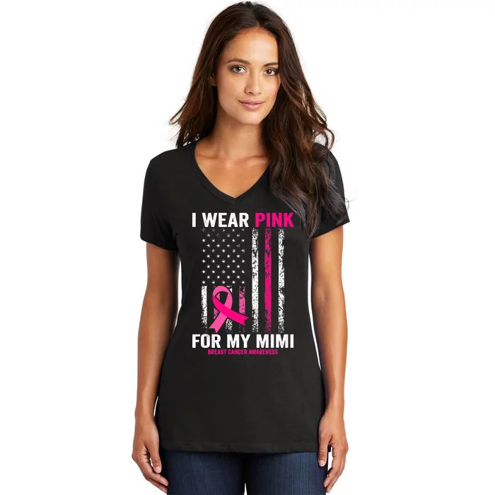 I Wear Pink for My Mimi American Flag Women's V-Neck T-Shirt