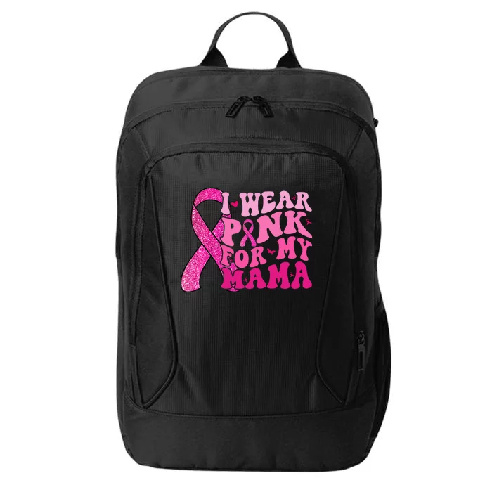 I Wear Pink For My Mama Groovy Breast Cancer City Backpack