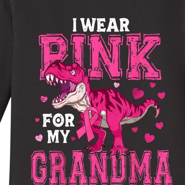 I Wear Pink For My Grandma Dinosaur Breast Cancer Awareness Baby Long Sleeve Bodysuit