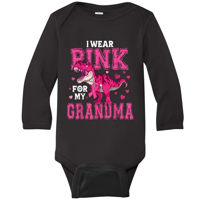 I Wear Pink For My Grandma Dinosaur Breast Cancer Awareness Baby Long Sleeve Bodysuit