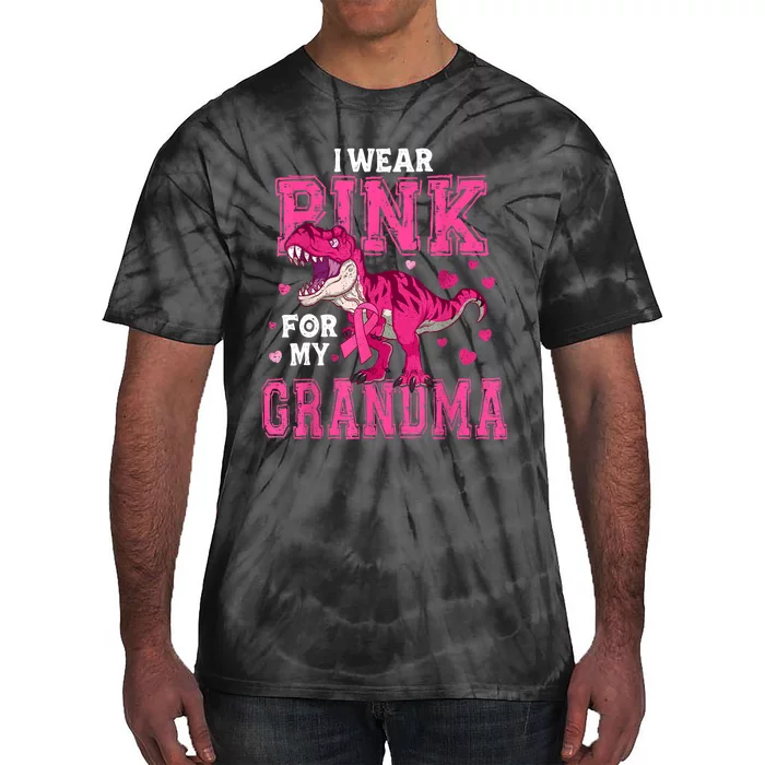 I Wear Pink For My Grandma Dinosaur Breast Cancer Awareness Tie-Dye T-Shirt