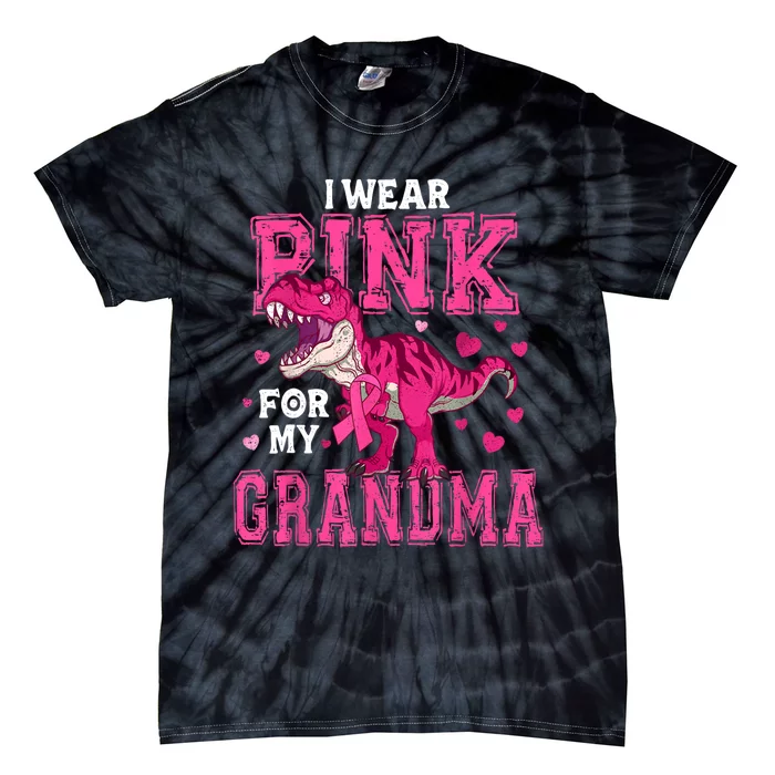 I Wear Pink For My Grandma Dinosaur Breast Cancer Awareness Tie-Dye T-Shirt