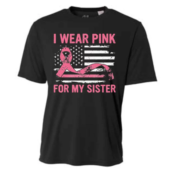 I Wear Pink For My Sister Breast Cancer Awareness USA Flag Cooling Performance Crew T-Shirt