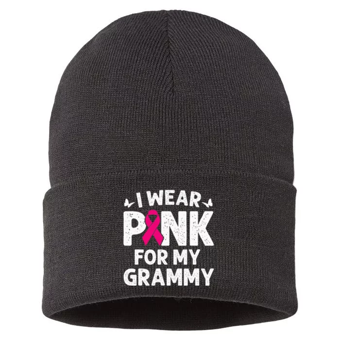 I Wear Pink For My Grammy Breast Cancer Awareness Butterfly Sustainable Knit Beanie