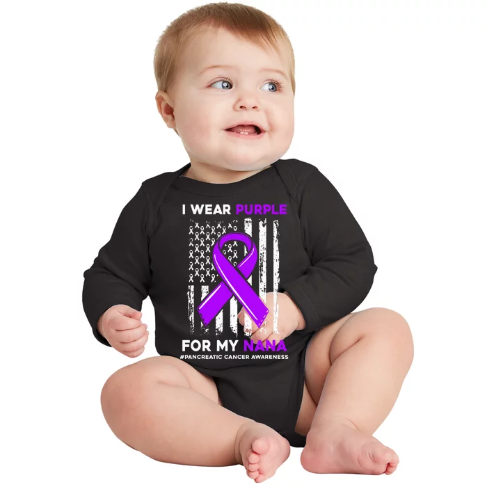 I Wear Purple For My Nana Pancreatic Cancer Awareness Baby Long Sleeve Bodysuit