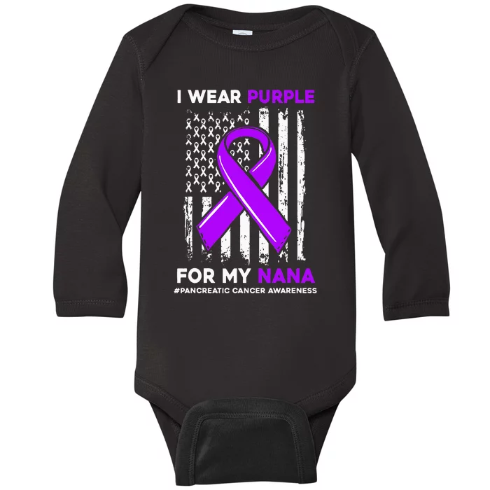 I Wear Purple For My Nana Pancreatic Cancer Awareness Baby Long Sleeve Bodysuit