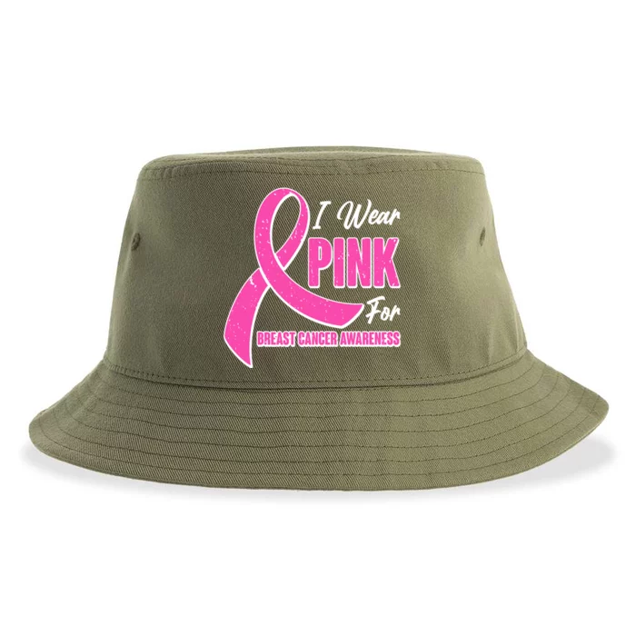 I Wear Pink For Breast Cancer Awareness Sustainable Bucket Hat