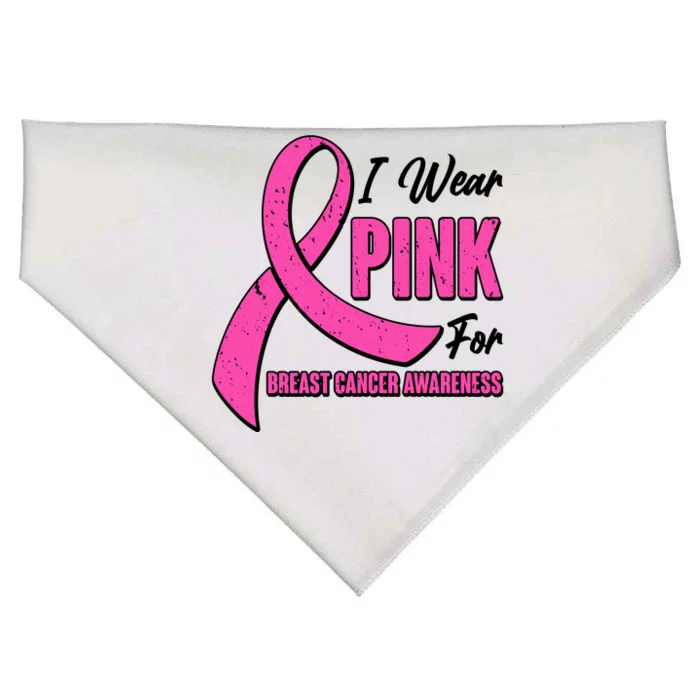 I Wear Pink For Breast Cancer Awareness USA-Made Doggie Bandana