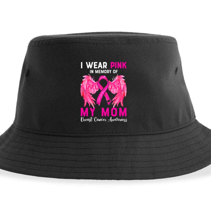 I Wear Pink For My Mom Breast Cancer Awareness Angel Wings Sustainable Bucket Hat