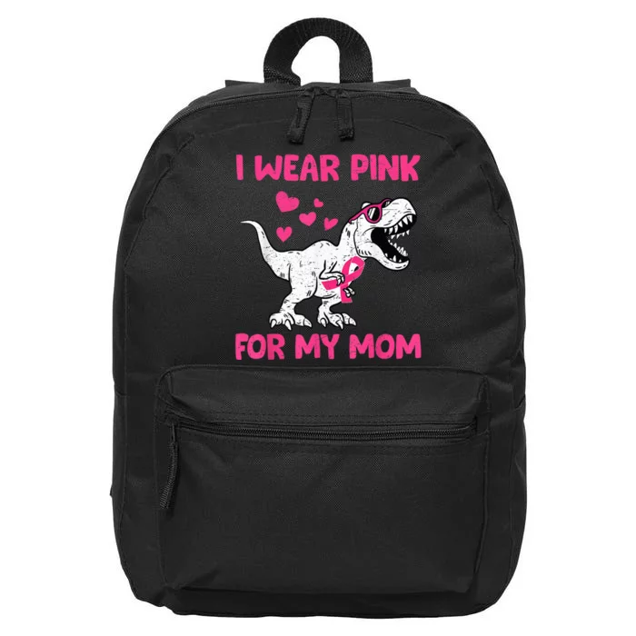 I Wear Pink For My Mom Dinosaur Cute Breast Cancer Awareness 16 in Basic Backpack