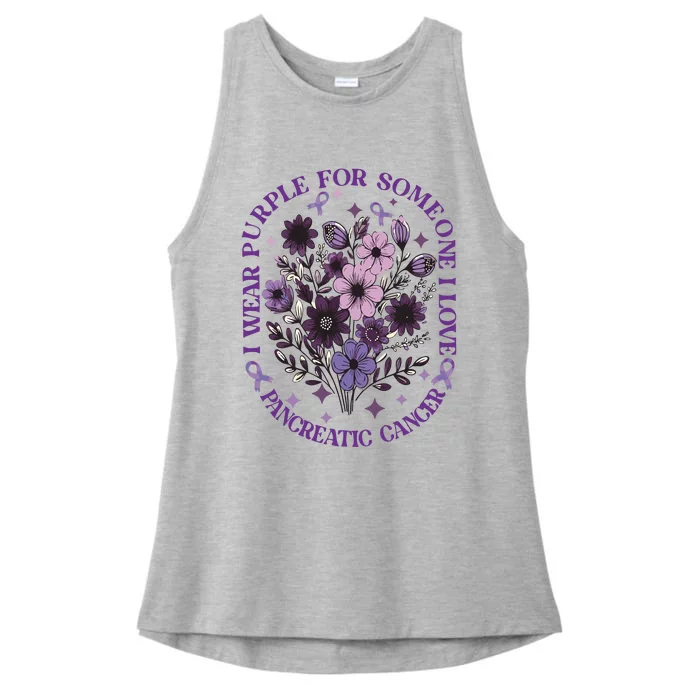 I Wear Purple For Pancreatic Cancer Wildflower Pancreatic Cancer Awarenes Ladies Tri-Blend Wicking Tank