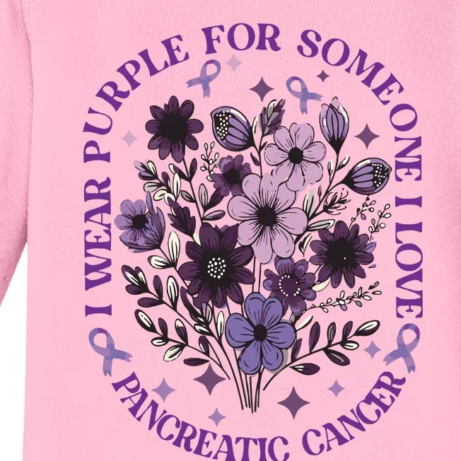 I Wear Purple For Pancreatic Cancer Wildflower Pancreatic Cancer Awarenes Baby Long Sleeve Bodysuit