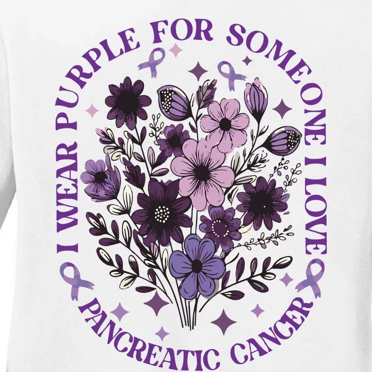 I Wear Purple For Pancreatic Cancer Wildflower Pancreatic Cancer Awarenes Ladies Long Sleeve Shirt