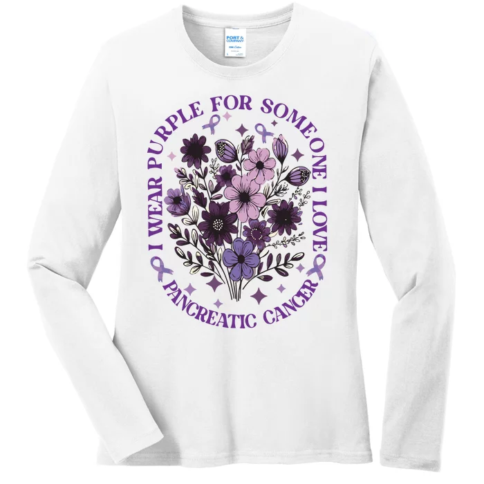 I Wear Purple For Pancreatic Cancer Wildflower Pancreatic Cancer Awarenes Ladies Long Sleeve Shirt