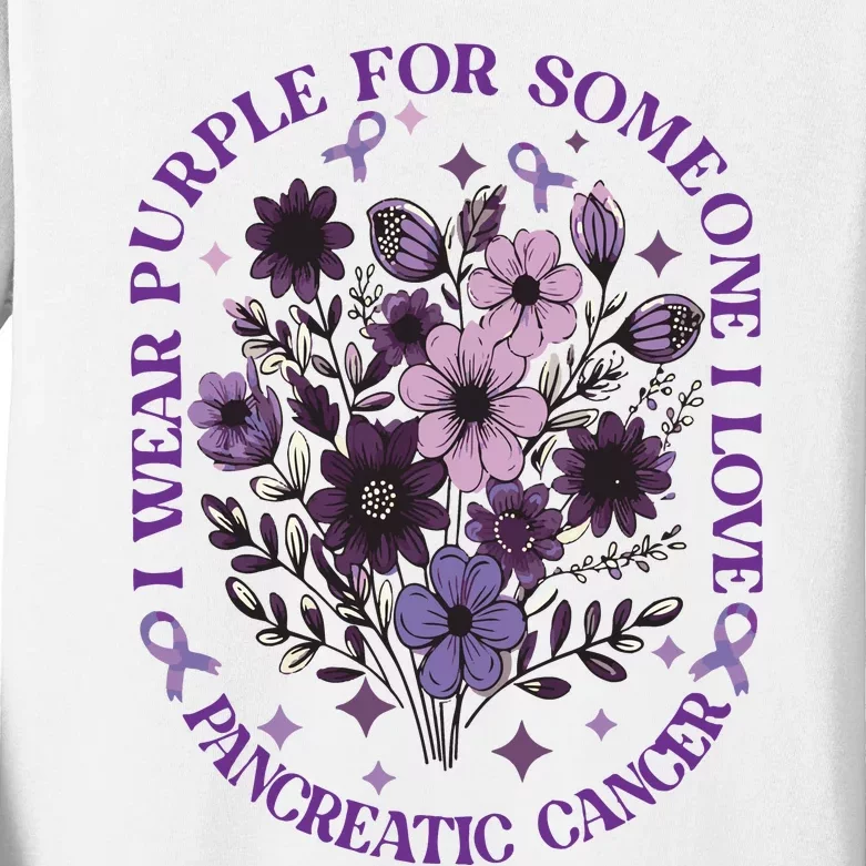 I Wear Purple For Pancreatic Cancer Wildflower Pancreatic Cancer Awarenes Kids Long Sleeve Shirt